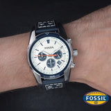  Shop Authentic Fossil Coachman Chronograph White Dial Blue Leather Strap Watch for Men - CH3051 - Luxxuri