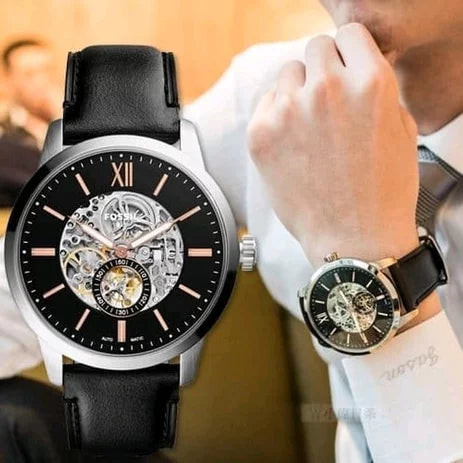  Shop Authentic Fossil Townsman Skeleton Black Dial Black Leather Strap Watch for Men - ME3153 - Luxxuri