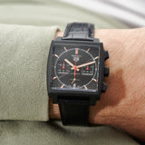  Shop Authentic Tag Heuer Monaco Automatic Chronograph Black Dial Black Leather Strap Watch for Men - CBL2180.FC6497 - Luxxuri