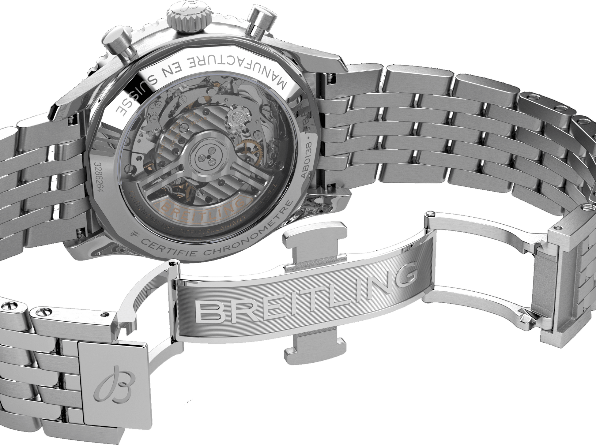 Breitling Navitimer B01 Chronograph 43 Black Dial Silver Steel Strap Watch for Men - AB0138211B1A1