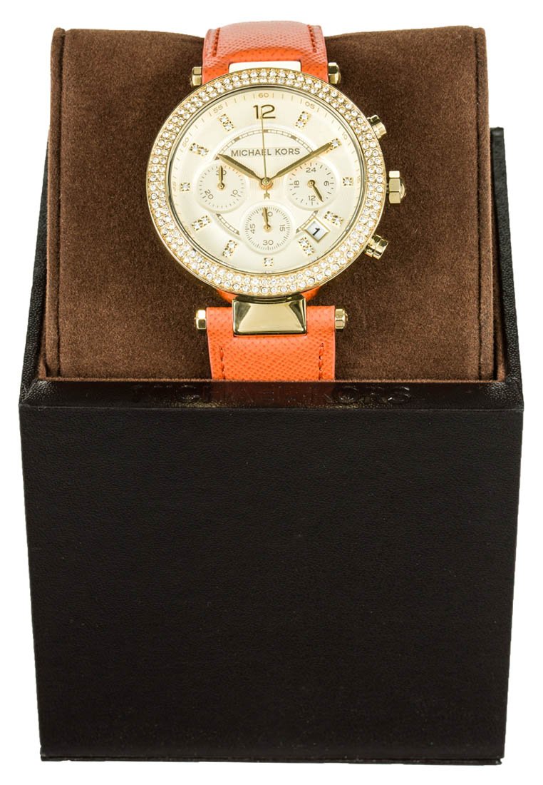  Shop Authentic Michael Kors Parker Champagne Dial Orange Leather Strap Watch for Women - MK2279 - Luxxuri