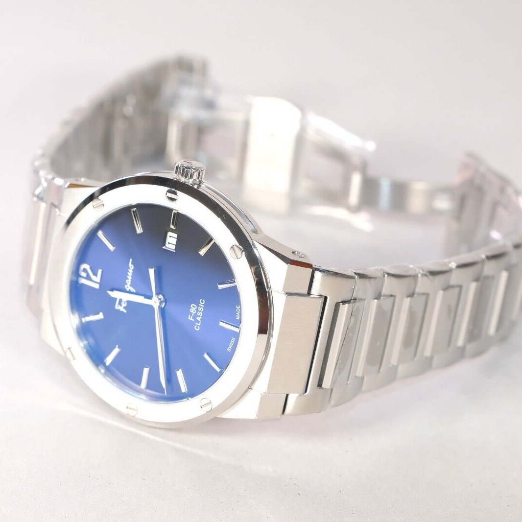  Shop Authentic Salvatore Ferragamo F-80 Classic Blue Dial Silver Steel Strap Watch for Men - SFDT01320 - Luxxuri