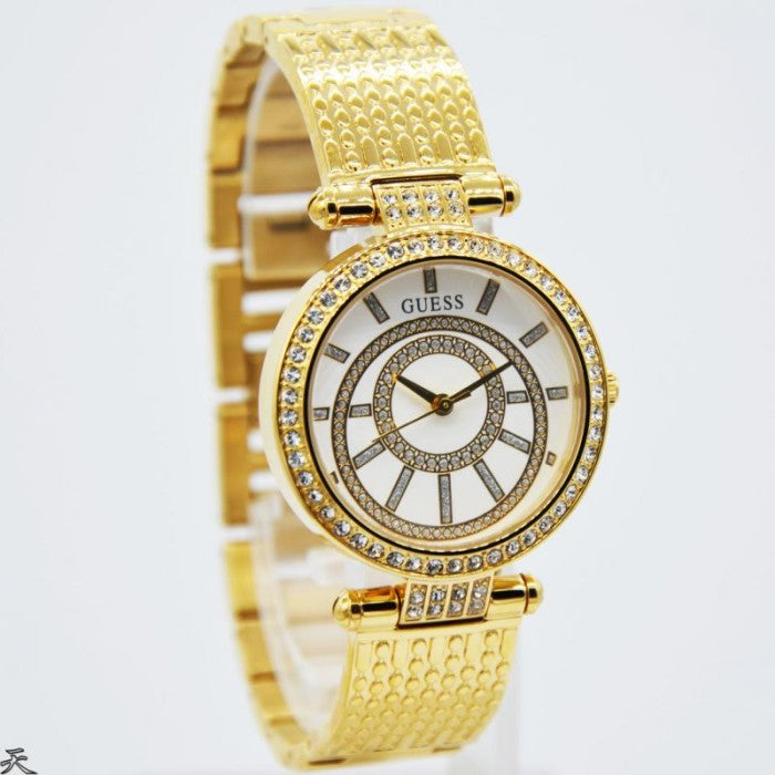  Shop Authentic Guess Muse Crystals White Dial Rose Gold Steel Strap Watch For Women - W1008L2 - Luxxuri