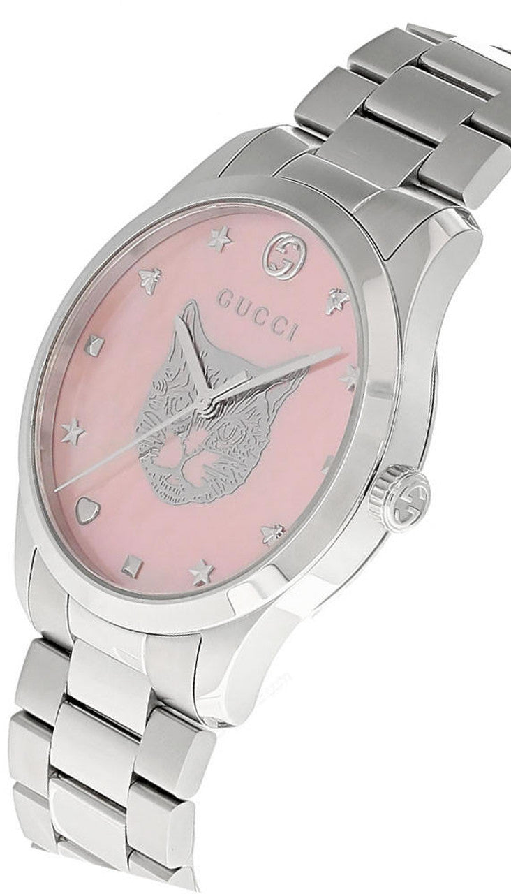  Shop Authentic Gucci G Timeless Quartz Mother of Pearl Pink Dial Silver Steel Strap Watch for Women - YA1264166 - Luxxuri