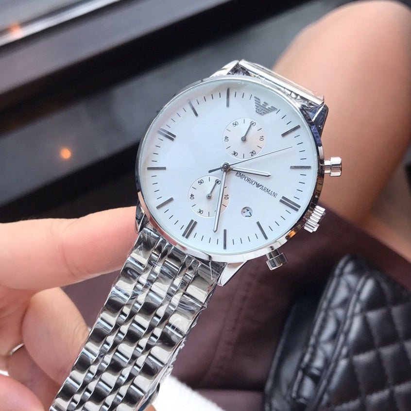  Shop Authentic Emporio Armani Chonograph SIlver Dial Silver Steel Strap Watch For Men - AR1933 - Luxxuri