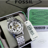  Shop Authentic Fossil Boyfriend Automatic Skeleton Silver Dial Silver Steel Strap Watch for Women - ME3067 - Luxxuri