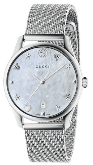  Shop Authentic Gucci G-Timeless Mother of Pearl Dial Silver Mesh Bracelet Watch For Women - YA1264040 - Luxxuri