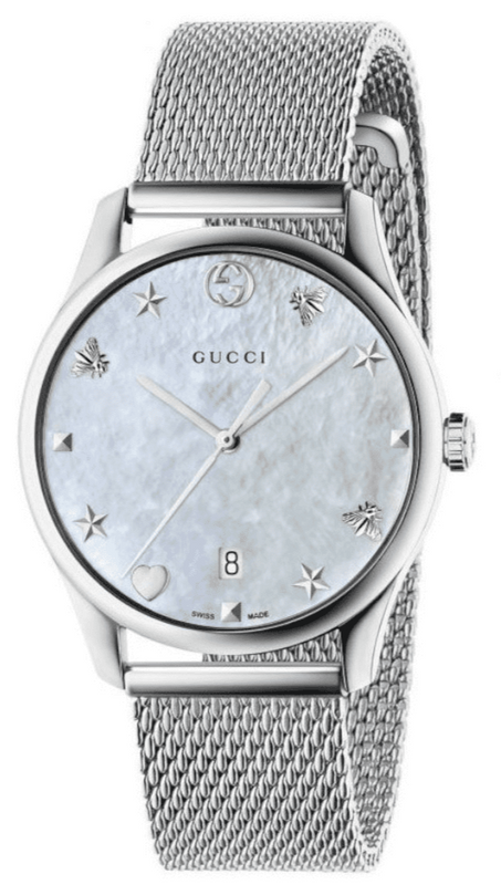  Shop Authentic Gucci G-Timeless Mother of Pearl Dial Silver Mesh Bracelet Watch For Women - YA1264040 - Luxxuri