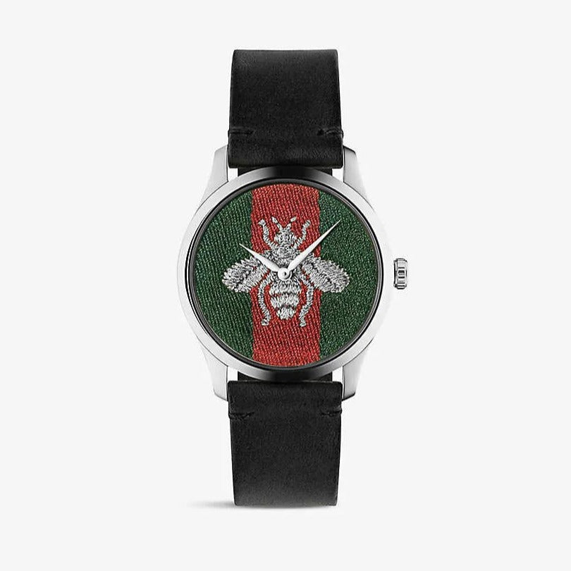  Shop Authentic Gucci G Timeless Quartz Green & Red Dial Black Leather Strap Watch For Men - YA1264149 - Luxxuri