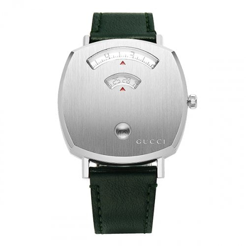 Shop Authentic Gucci Grip Quartz Silver Dial Green Leather Strap Unisex Watch - YA157406 - Luxxuri