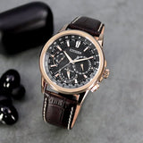  Shop Authentic Citizen Eco Drive Calendrier Black Dial Brown Leather StrapWatch For Men - BU2023-12E - Luxxuri