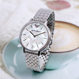  Shop Authentic Emporio Armani Mother of Pearl Dial Silver Steel Strap Watch For Women - AR11112 - Luxxuri