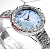  Shop Authentic Emporio Armani Rosa Diamonds Mother of Pearl Blue Dial Silver Mesh Bracelet Watch For Women - AR11380 - Luxxuri