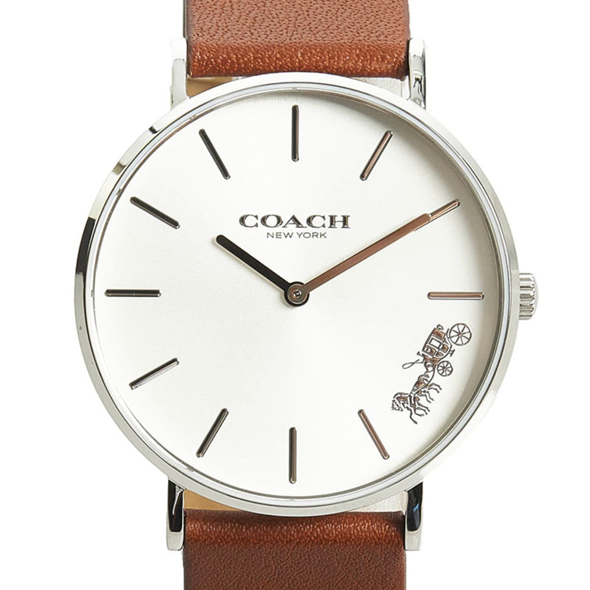 Coach Perry White Dial Brown Leather Strap Watch for Women - 14503154