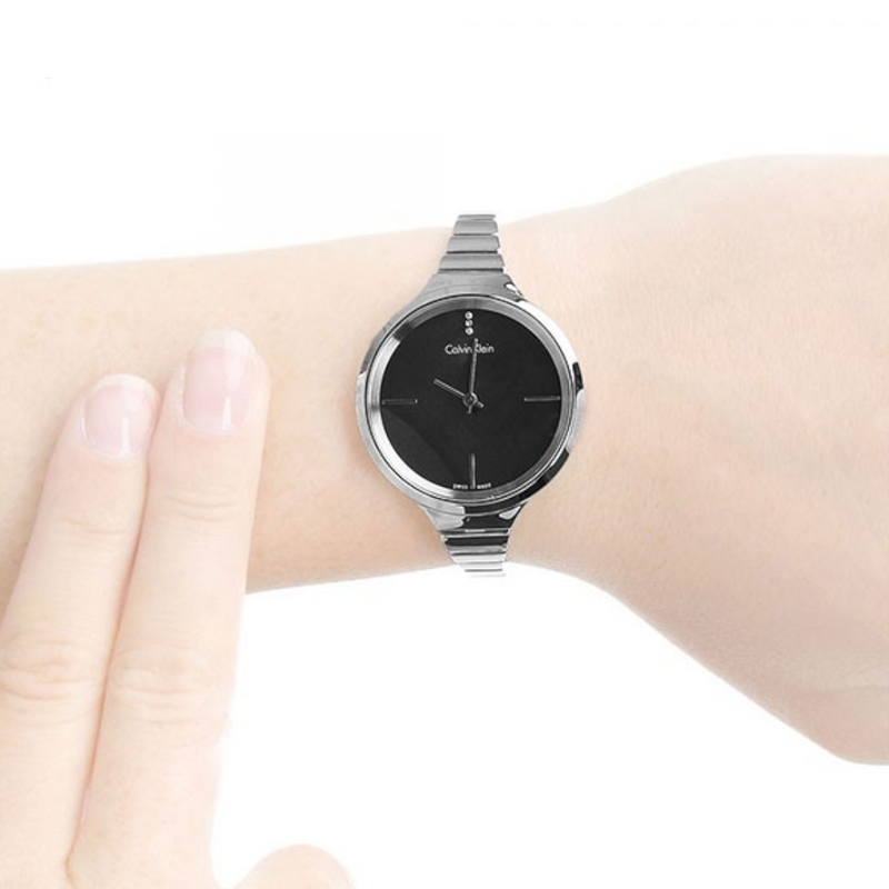  Shop Authentic Calvin Klein Lively Black Dial Silver Steel Strap Watch for Women - K4U23121 - Luxxuri