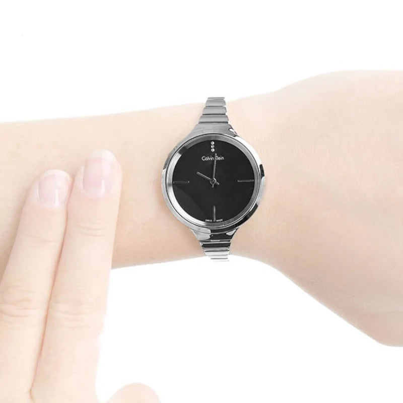  Shop Authentic Calvin Klein Lively Black Dial Silver Steel Strap Watch for Women - K4U2312S - Luxxuri