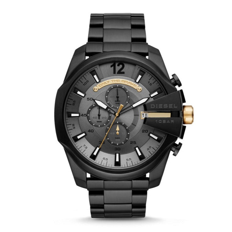  Shop Authentic Diesel Mega Chief Chronograph Grey Dial Black Steel Strap Watch For Men - DZ4479 - Luxxuri