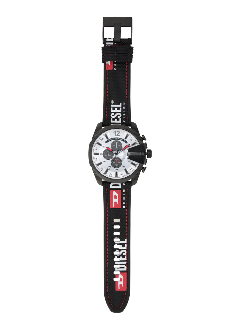  Shop Authentic Diesel Mega Chief Chronograph Silver Dial Black Leather Strap Watch For Men - DZ4512 - Luxxuri