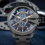  Shop Authentic Diesel Mega Chief Chronograph Blue Dial Black Steel Strap Watch For Men - DZ4329 - Luxxuri