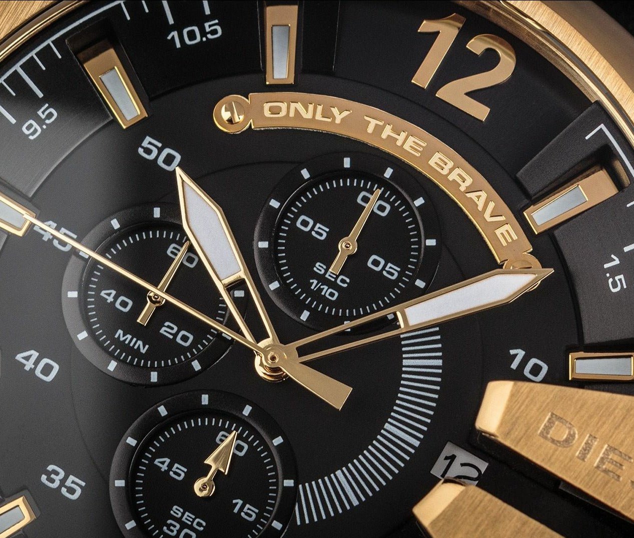  Shop Authentic Diesel Mega Chief Gold & Black Dial Black Leather Strap Watch For Men - DZ4344 - Luxxuri