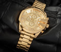 Diesel Mega Chief Gold Dial Gold Steel Strap Watch For Men - DZ4360