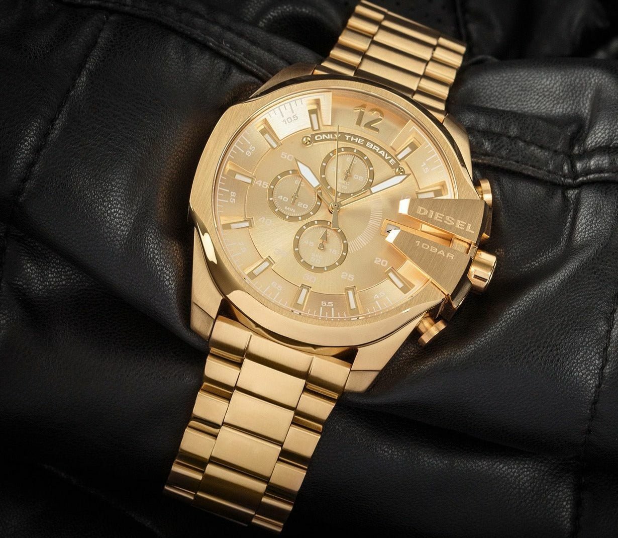 Diesel Mega Chief Gold Dial Gold Steel Strap Watch For Men - DZ4360