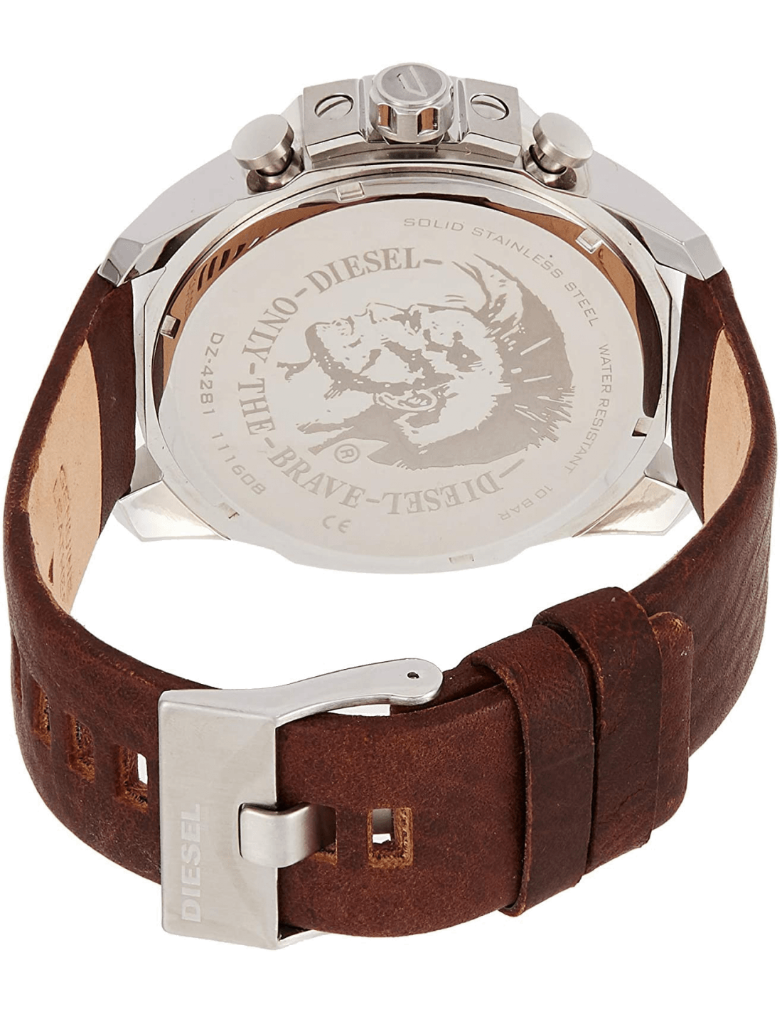 Diesel Mega Chief Light Blue Dial Brown Leather Strap Watch For Men - DZ4281