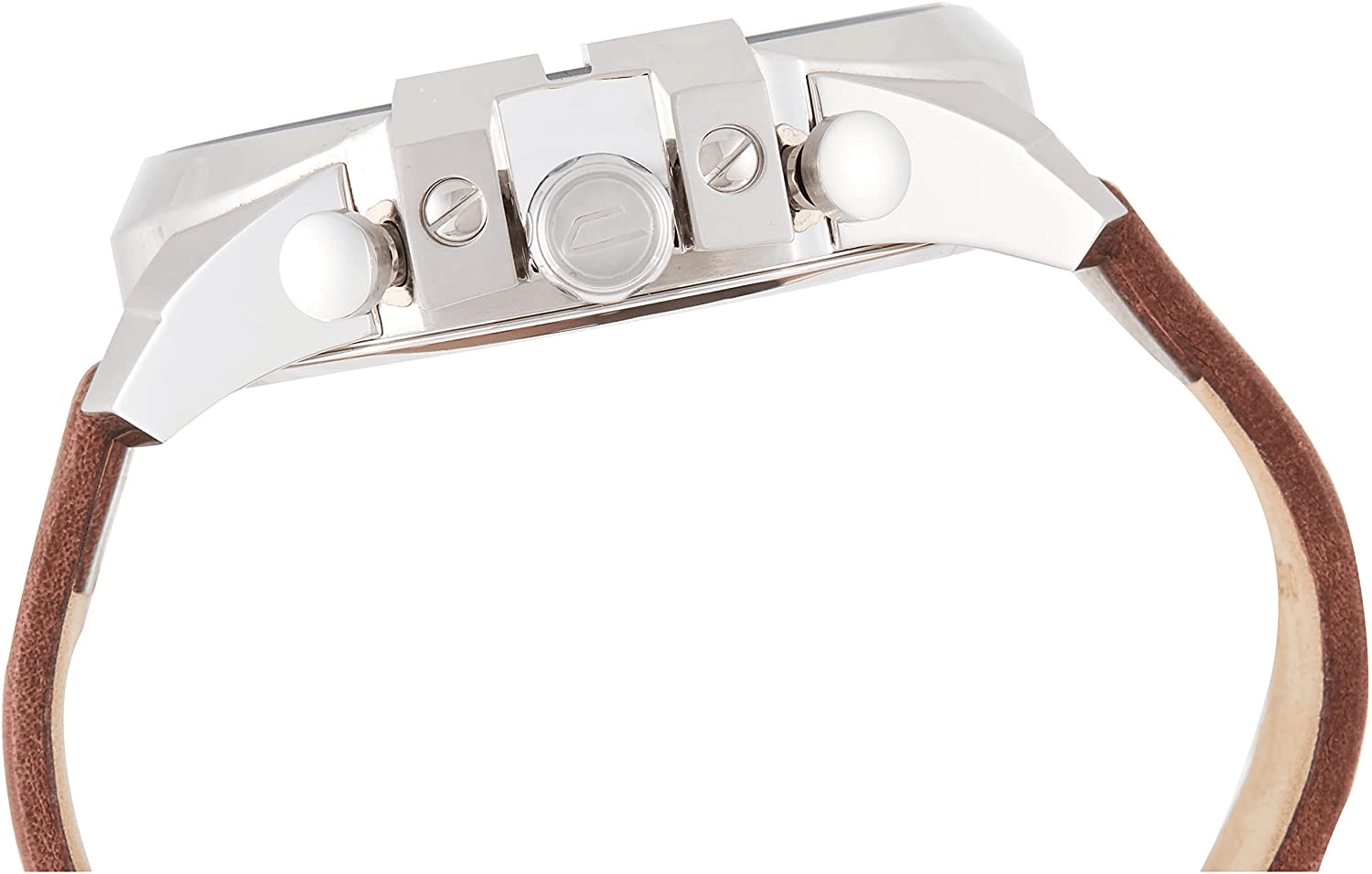 Diesel Mega Chief Black & Silver Round Dial Brown Leather Strap Watch For Men - DZ4290