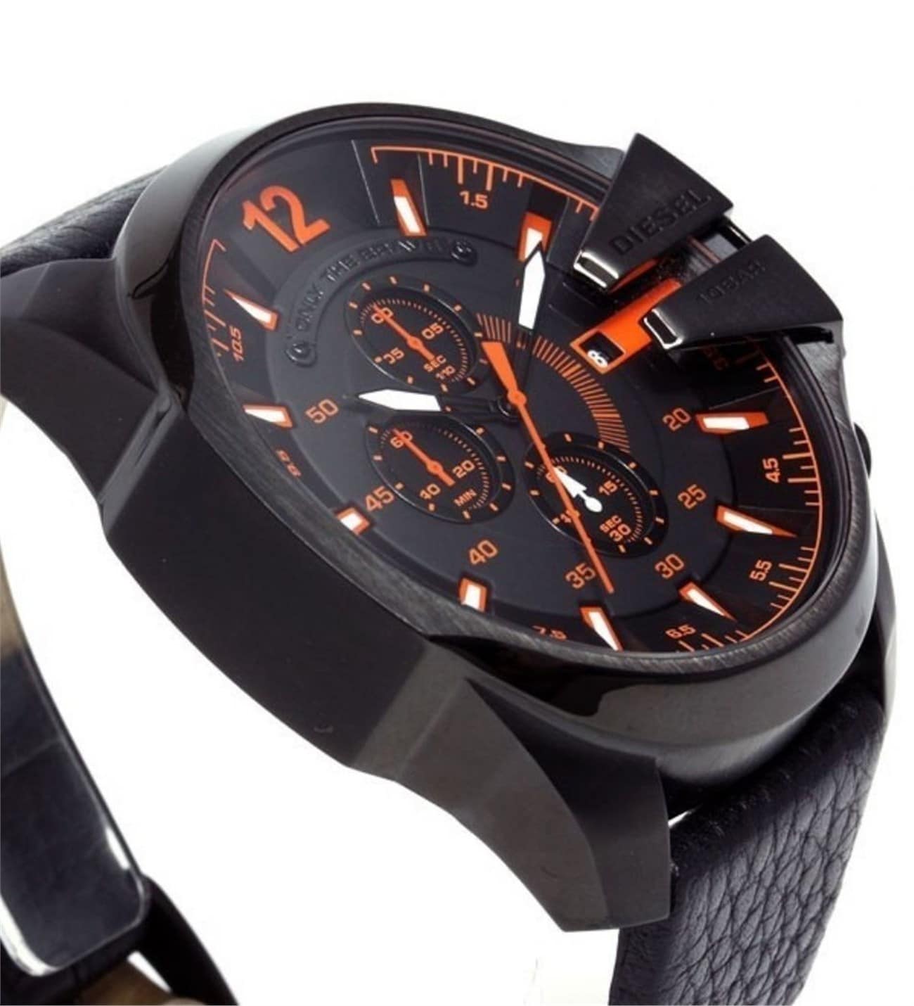  Shop Authentic Diesel Mega Chief Chronograph Black Dial Black Leather Strap Watch For Men - DZ4291 - Luxxuri