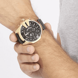  Shop Authentic Diesel Mega Chief Gold & Black Dial Black Leather Strap Watch For Men - DZ4344 - Luxxuri