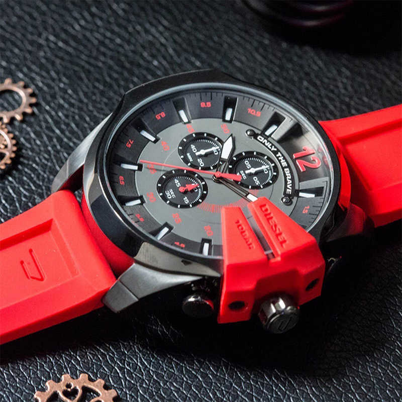  Shop Authentic Diesel Mega Chief Chronograph Black Dial Red Silicone Strap Watch For Men - DZ4427 - Luxxuri