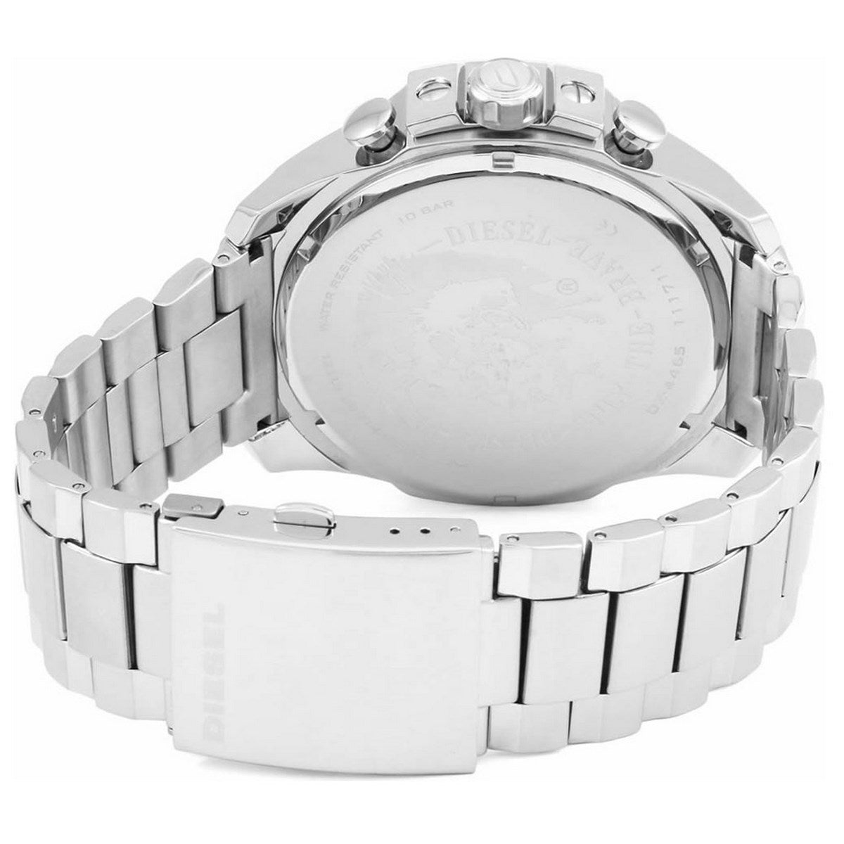 Diesel Mega Chief Chronograph Blue Dial Silver Steel Strap Watch For Men - DZ4465