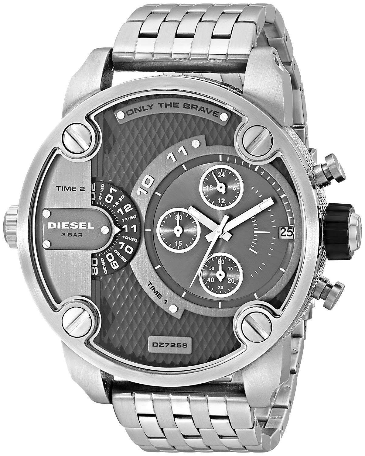 Diesel Little Daddy Chronograph Black Dial Silver Steel Strap Watch For Men - DZ7259