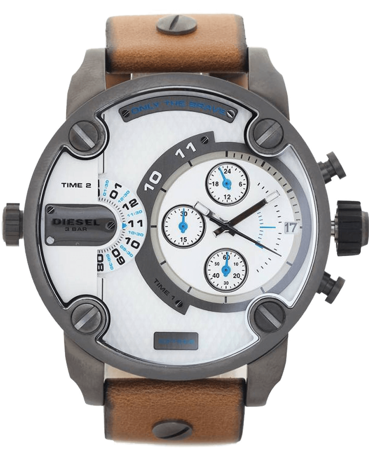  Shop Authentic Diesel SBA Dual Time Chronograph White Dial Brown Leather Strap Watch For Men - DZ7269 - Luxxuri