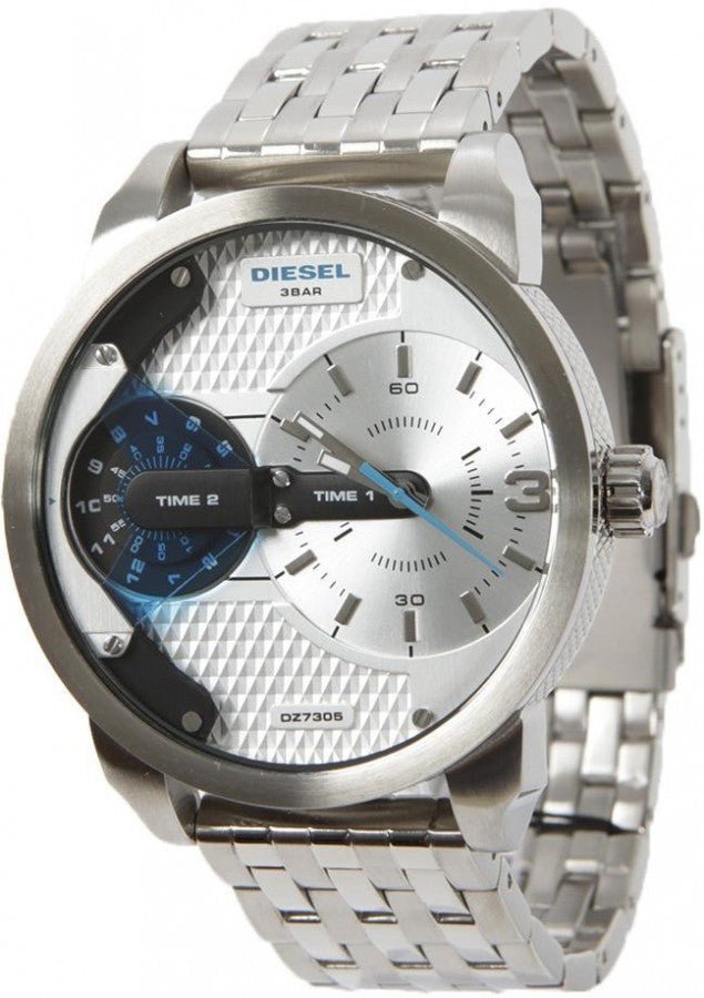 Shop Authentic Diesel Mini Daddy Dual Time Silver Dial Stainless Steel Watch For Men - DZ7305 - Luxxuri