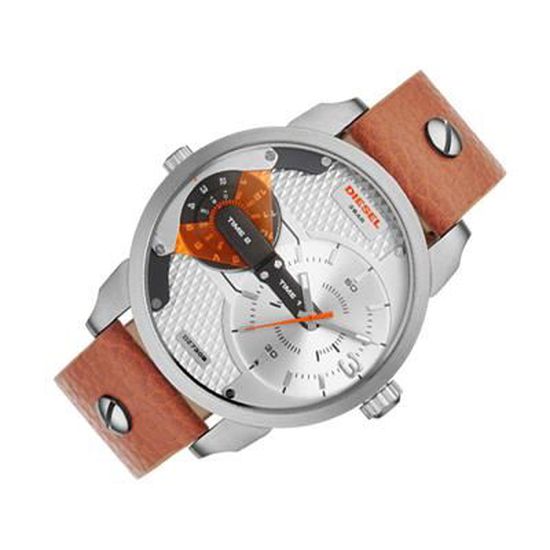 Shop Authentic Diesel Mini Daddy Silver Dial Brown Leather Strap Watch For Men - DZ7309 - Luxxuri