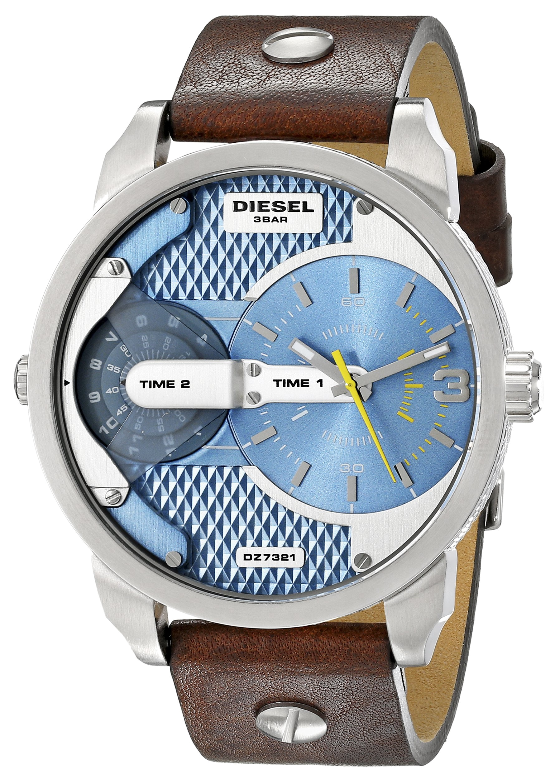 Diesel Mini Daddy LIght Blue Dial Brown Leather Strap Watch For Men - DZ7321