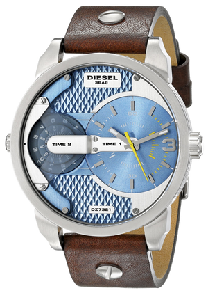  Shop Authentic Diesel Mini Daddy LIght Blue Dial Brown Leather Strap Watch For Men - DZ7321 - Luxxuri