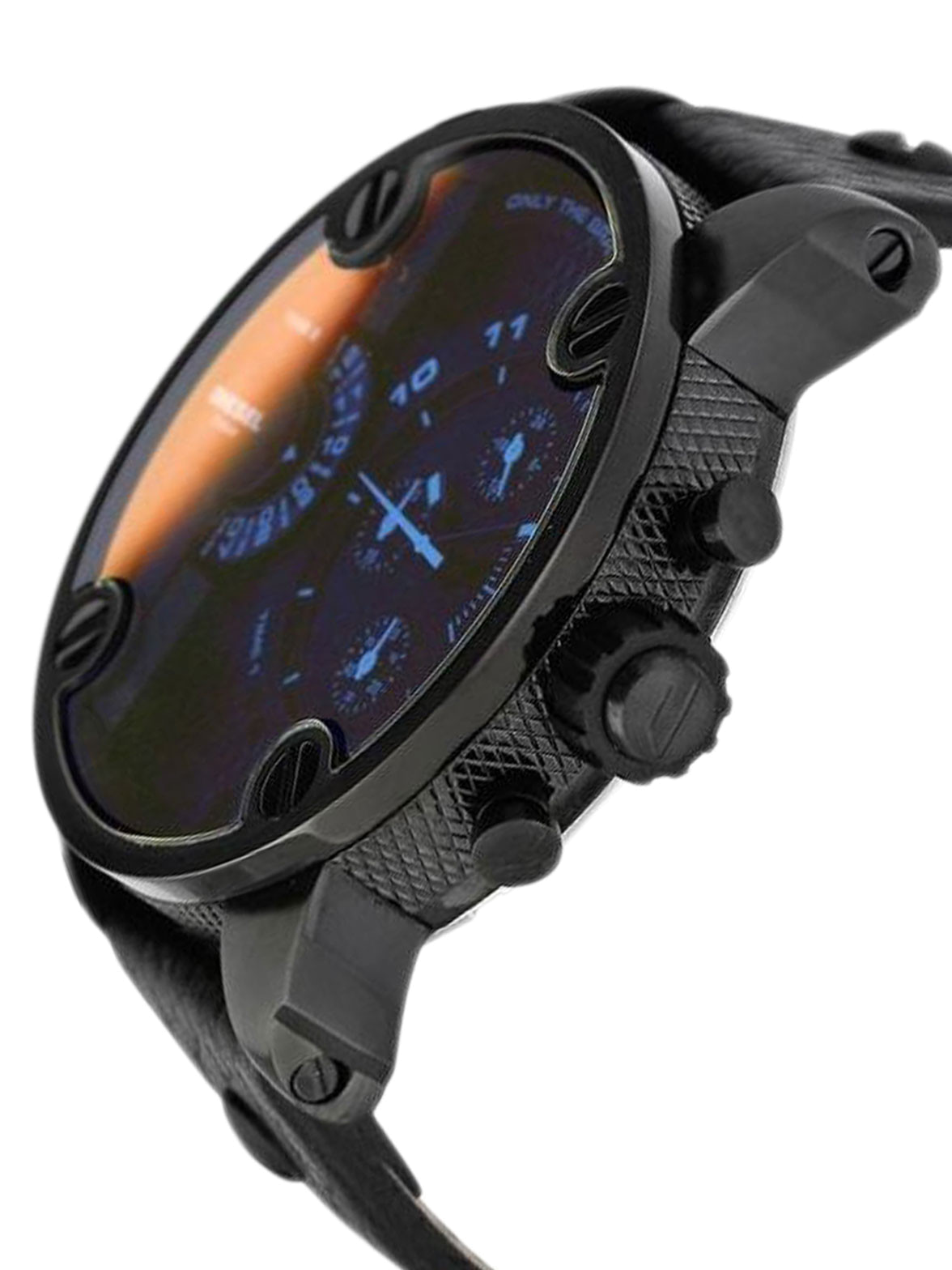 Diesel Little Daddy Black Dial Black Leather Strap Watch For Men - DZ7334