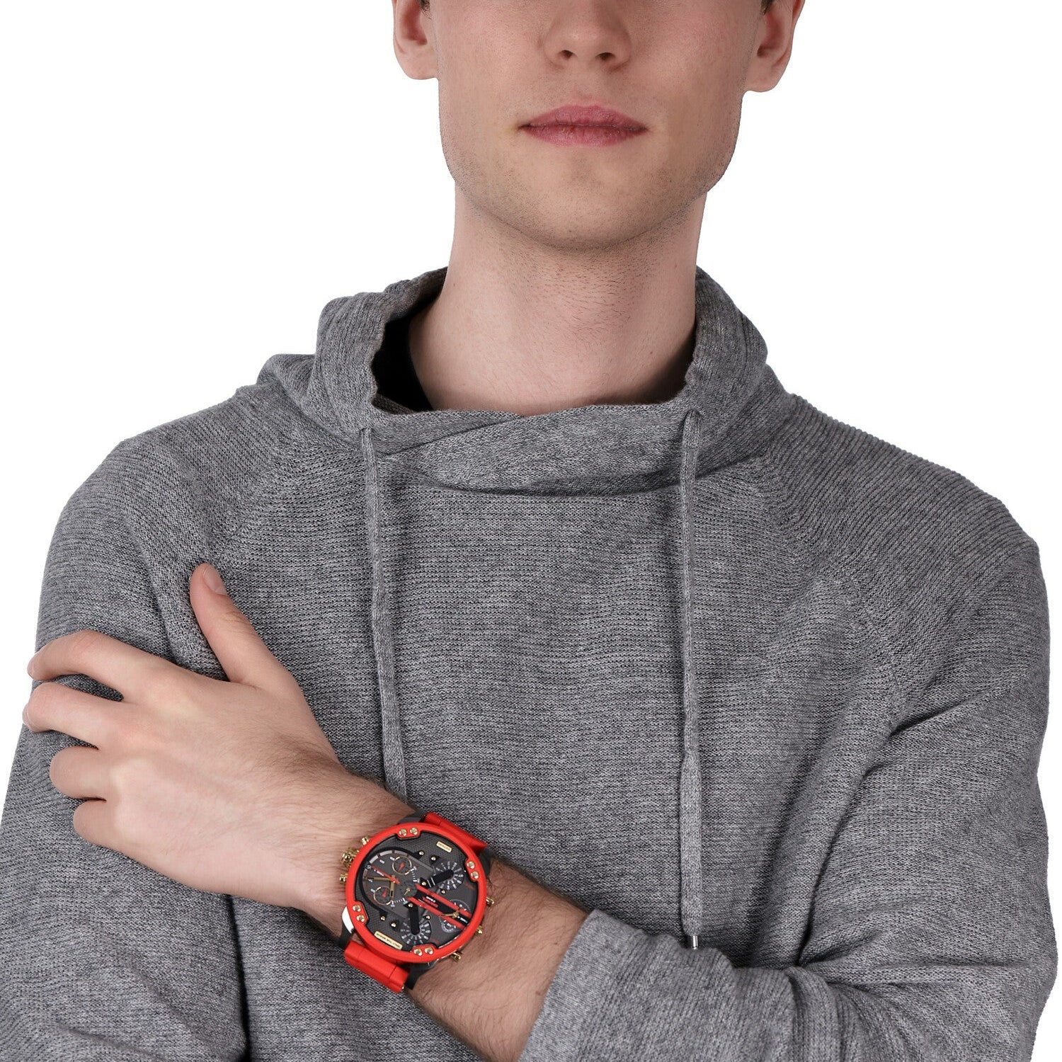 Diesel Mr Daddy 2.0 Chronograph Grey Dial Red Rubber Strap Watch For Men - DZ7430