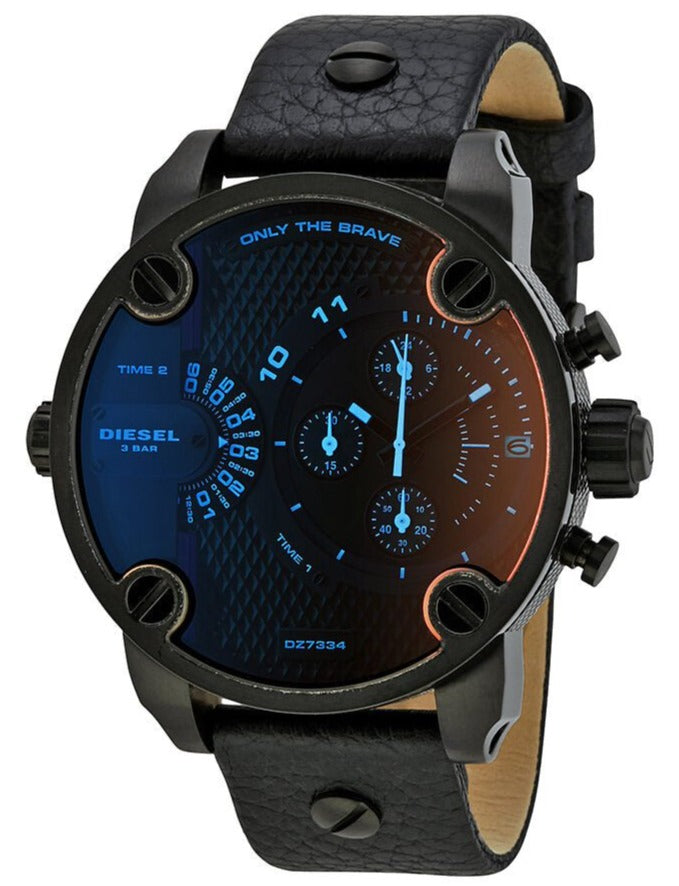  Shop Authentic Diesel Little Daddy Black Dial Black Leather Strap Watch For Men - DZ7334 - Luxxuri