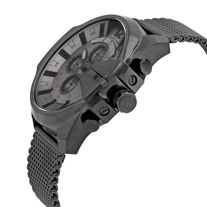 Diesel Mega Chief Chronograph Black Dial Black Steel Strap Watch For Men - DZ4527
