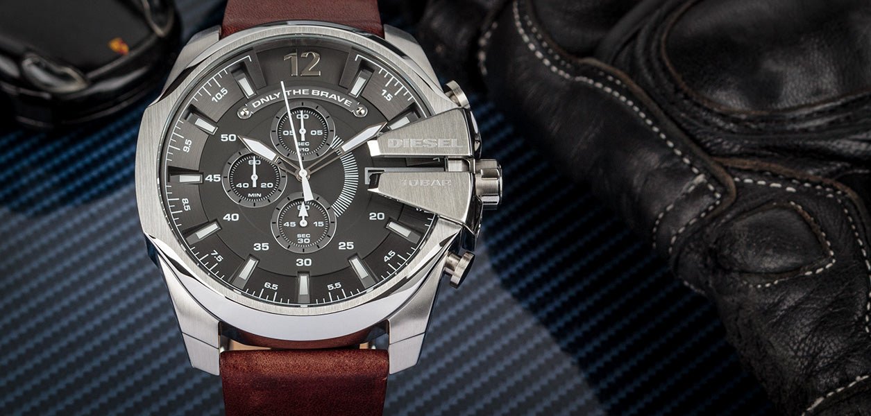  Shop Authentic Diesel Mega Chief Black & Silver Round Dial Brown Leather Strap Watch For Men - DZ4290 - Luxxuri