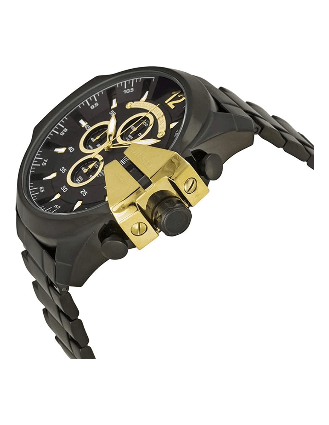 Diesel Mega Chief Chronograph Black Dial Black Steel Strap Watch For Men - DZ4338