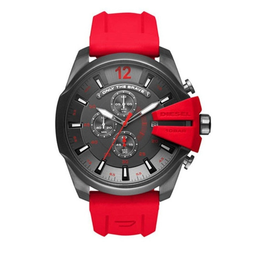  Shop Authentic Diesel Mega Chief Chronograph Black Dial Red Silicone Strap Watch For Men - DZ4427 - Luxxuri