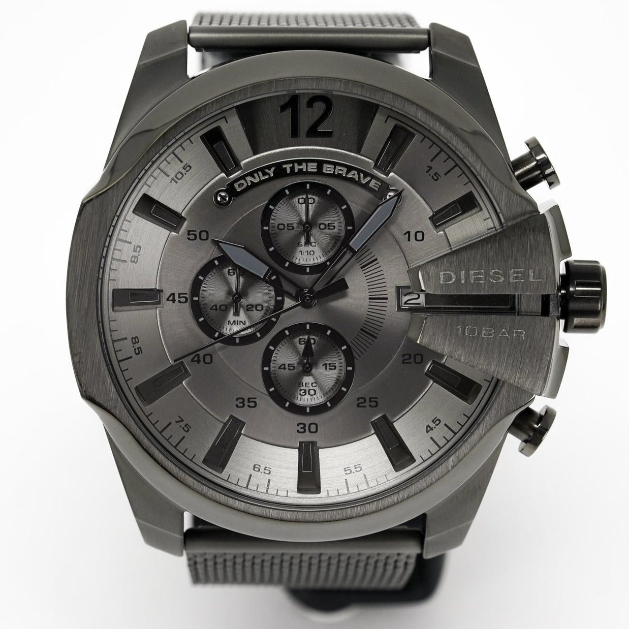 Diesel Mega Chief Chronograph Black Dial Black Steel Strap Watch For Men - DZ4527
