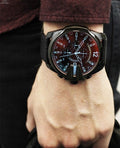 Diesel Mega Chief Black Dial Black Leather Strap Watch For Men - DZ4323