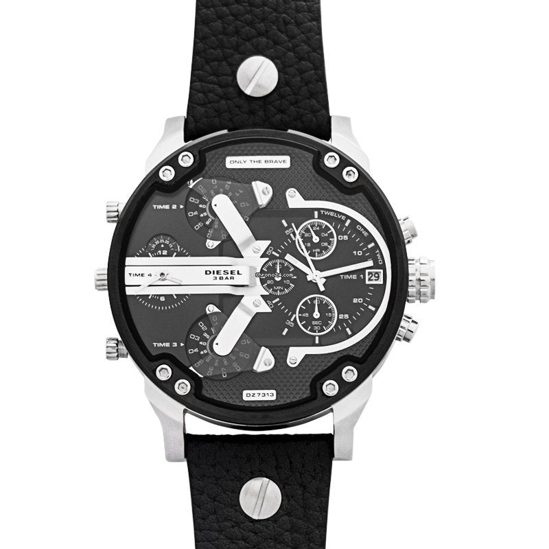  Shop Authentic Diesel Mr Daddy Black Dial Black Leather Strap Watch For Men - DZ7313 - Luxxuri