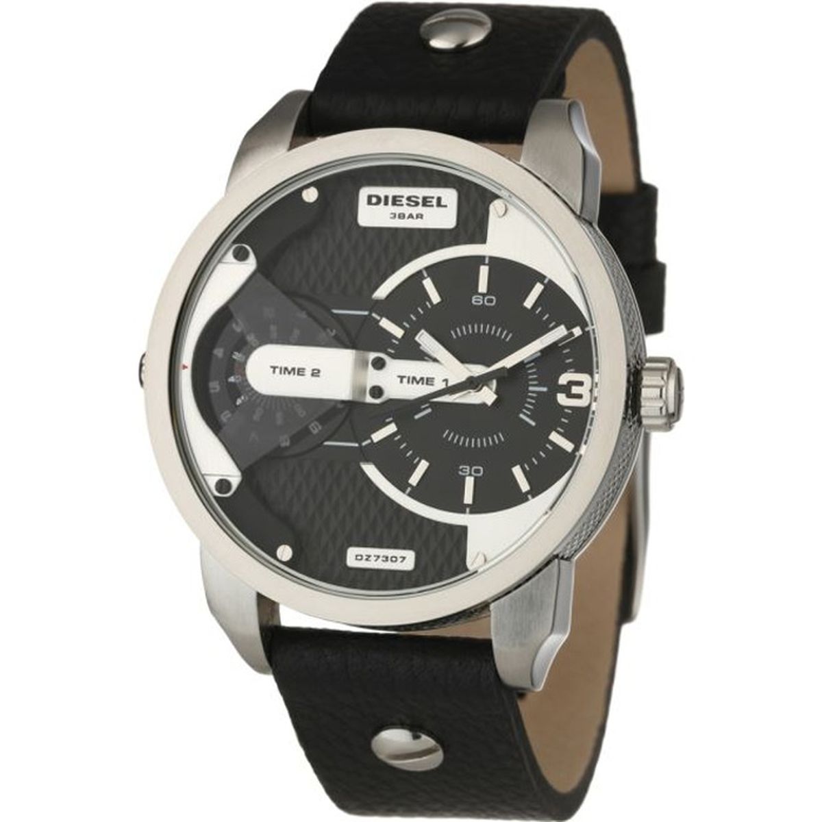  Shop Authentic Diesel Mini Daddy Black Silver Dial Black Leather Strap Watch For Men - DZ7307 - Luxxuri