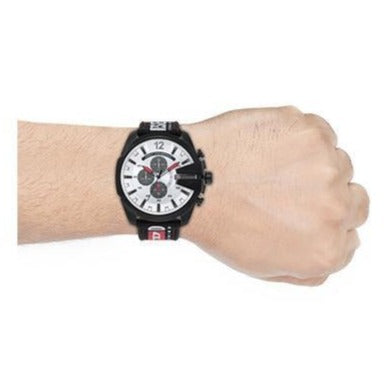  Shop Authentic Diesel Mega Chief Chronograph Silver Dial Black Leather Strap Watch For Men - DZ4512 - Luxxuri